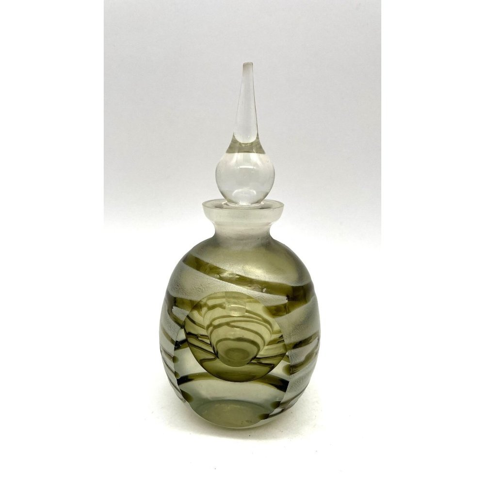 Vtg Perfume Bottle Free Wrap Olive Center with Clear Swirls